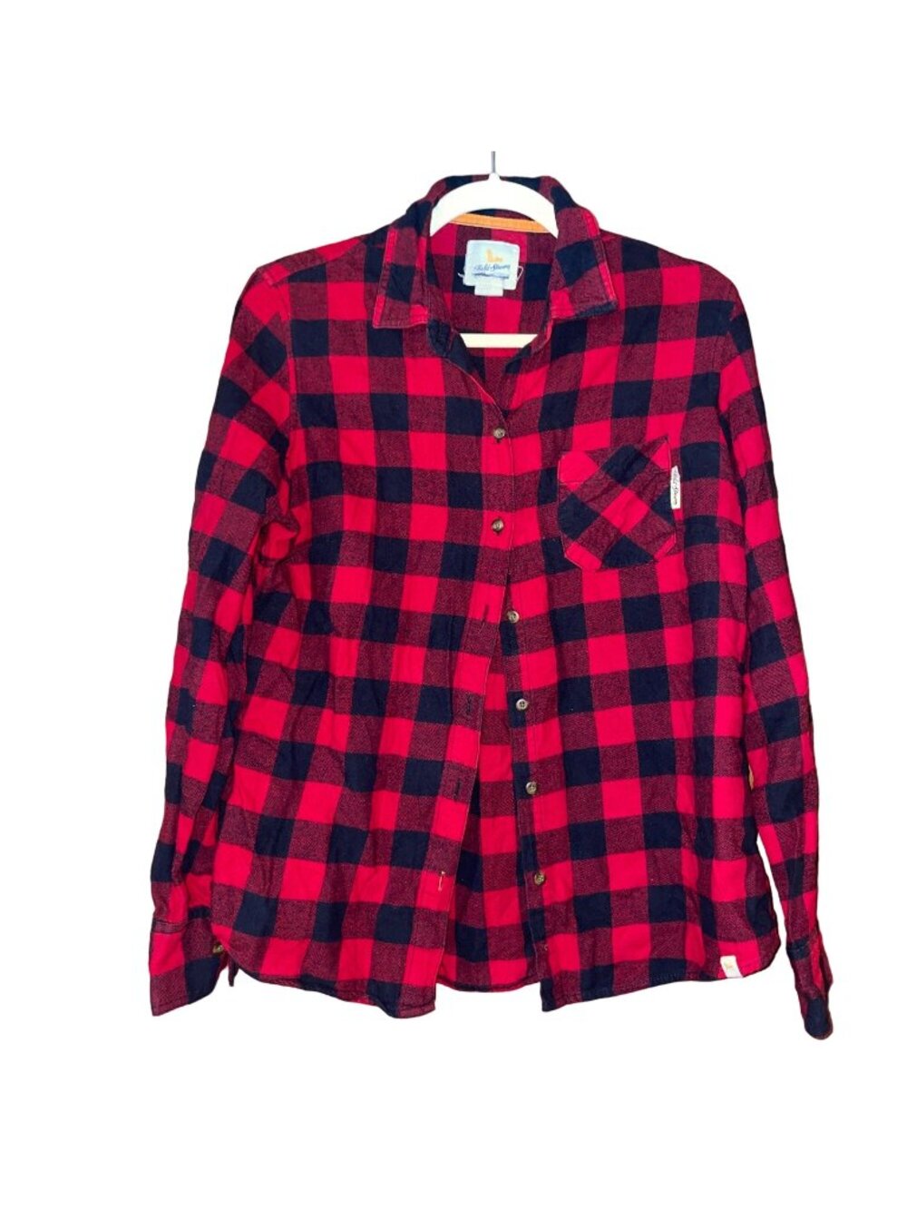 Field & Stream Womens Large Red & Black Plaid Button-Up Shirt 100% Cotton